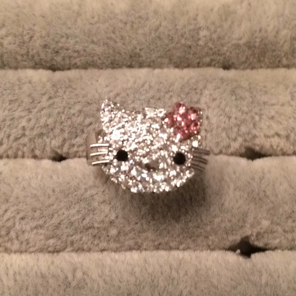 Hello Kitty CZ adjustable silver ring
